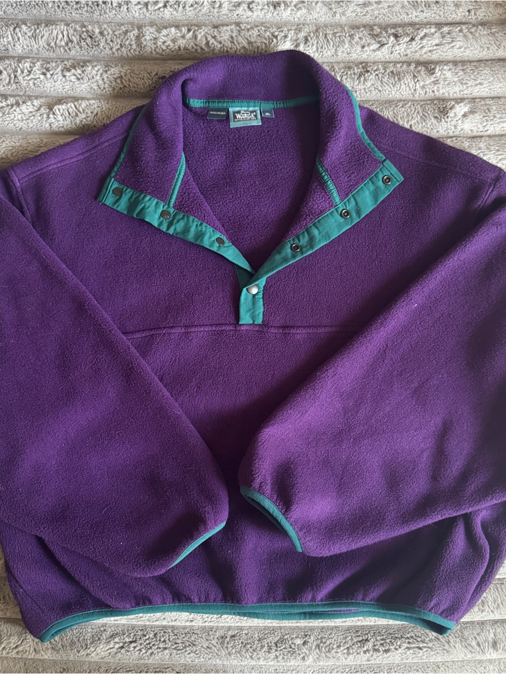 Woolrich Me s Purple Fleece Quarter Zip with Teal Trim